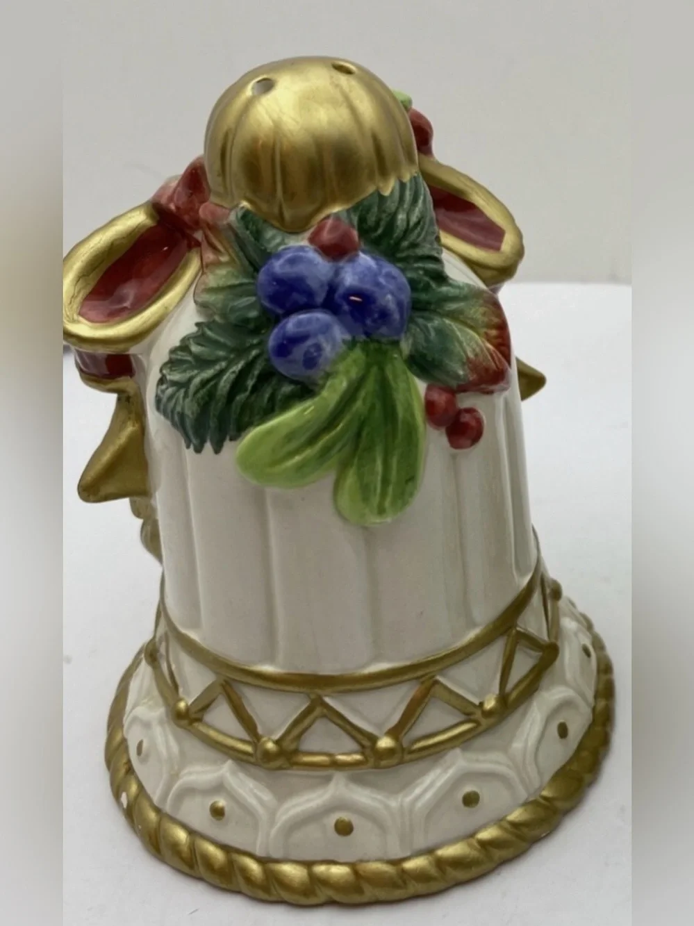 Vintage Fitz & Floyd Christmas Salt & Pepper Shakers - Hand-painted Bell Shape